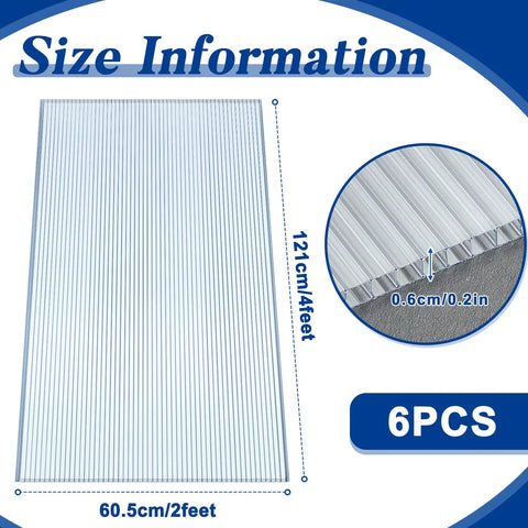 Six Piece Polycarbonate Greenhouse Panels For A Tough Double Layer Roof UV Protected And Waterproof Corrugated Plastic Replacement Cover Sized 4 By 2 Feet 0.24 Inch Thick Built To Last And Easy To Cut Install And Keep Plants Thriving