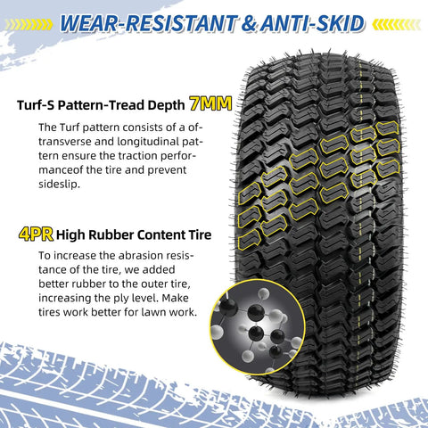 20x8.00-8 Lawn Mower Tires and Wheels 2 Pack Tubeless 4 Ply 3.5 Inch Offset Hub 3/4 Bore Keyway Replacement for Riding Tractor Mower