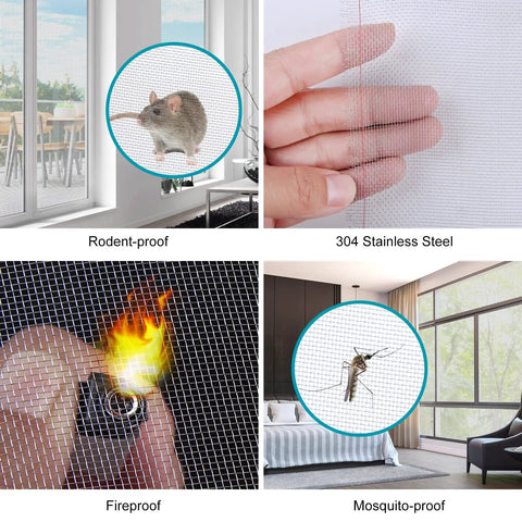 Stainless Steel Window Screen Roll 36x200 Inches With Stab-Resistant Gloves Pet Proof Mesh Replacement for Home and Office scenes.