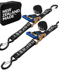 Rear Transom Boat Trailer Straps Ratchet Tie Downs 1.5 Inch By 4 Foot Heavy Duty Pair With PVC Hooks for Trailered Boats. Made In New Zealand