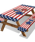 Flag Inspired Picnic Table Cover With Bench Covers, Waterproof Elastic Fitted Tablecloth For Outdoor Tailgate Dining on picnic table
