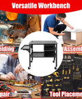 36 Inch By 24 Inch Beefy Heavy Duty Welding Table On Wheels With 1200 Pound Capacity Mobile Steel Workbench With Adjustable Shelves Fold Down Side Tray Large Lower Storage Tray For Shop Or Garage