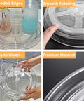 Large 13 Inch Lazy Susan Cabinet Organizer Two Pack Non Slip Clear Turntable Storage Tray showing features and use.