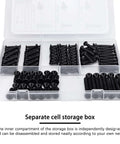 Wood Screws Assortment Kit 175 Pieces With Phillips Flat Head Self Tapping Screws In Black Zinc Plated Carbon Steel organized in a box