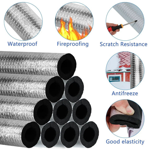 Features of 10 Pack Self Adhesive Pipe Insulation Foam Tubes With Aluminum Foil Wraps For Spigots And Outdoor Pipes, Winter Freeze Protection