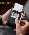 Front Pocket Minimalist Leather Wallet With RFID Blocking Carbon Fiber Texture Ultra Slim 0.12 Inch Thick Black Card Holder with ID window