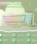 Butter Smooth Milk Switch Wireless Mechanical Keyboard With 98 Key Layout And Full Number Pad Featuring Totally Fire Cake Theme Vibe And Vibrant Dye Sub Keycaps, showing pastel keys and unique design.