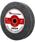 Top Shelf Nylon Fiber Polishing Wheel 6 Inch 240 Grit Deburring Pad With Three Eighth Inch Arbor Fits Bench Grinders for deburring steel and aluminum.