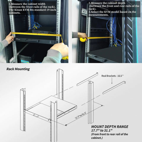 Heavy Duty Single Port Rack Mount KVM Console With A Crisp 17 Inch LCD Screen And Comfort Keys engineered for zero hassle rack slide setup measurements.