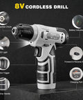 8V Cordless Drill Set With 157 Piece Home Repair Kit And Storage Case A Handy Workhorse featuring drill components