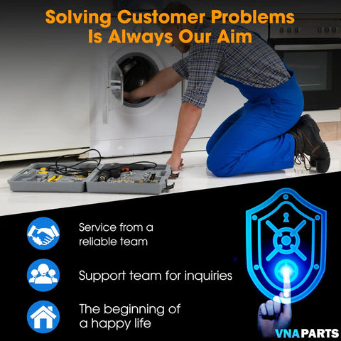 Technician repairing front-load washer next to tool kit, focus on 4 Pack Washer Suspension Rod Damper Replacement Kit For Front Load Washers