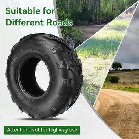 145/70-6 Tubeless Tire For Mini Bikes And ATVs, Wide Fit with off-road background, suitable for Coleman and Motovox models