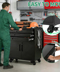 Heavy Duty Metal Rolling Tool Cabinet With Pegboard And 10 Hooks in use by mechanic in workshop, showing lockable wheels and handle