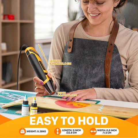 Woman using Dope Mini Heat Gun With Dual Temperature 500F And 842F for crafting, featuring long 4.9 ft cord and nozzle safety shield.