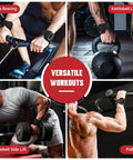 Heavy Duty Double Layer Leather Weight Lifting Wrist Straps With Adjustable Neoprene Padding For Deadlift And Powerlifting demonstrated in diverse workouts like rope rowing and kettlebell lifting.