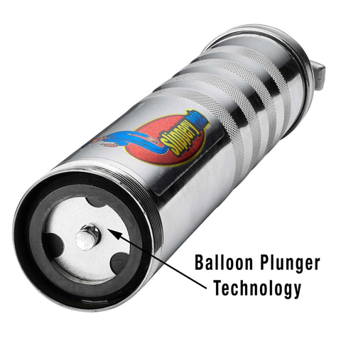 Close-up of Pistol Grip Grease Gun Workhorse With Heavy Duty Steel Build And Balloon Plunger Technology For Clean No Mess Lubrication