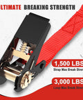 Close-up of 4 Pack 1 Inch By 15 Foot Ratchet Straps With 1500 Lb Break Strength S Hooks And 4 Soft Loops in red webbing