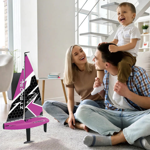 Family enjoying indoors with 1:22 Scale Wind Powered RC Racing Sailboat 30 Inch Tall Ready To Run Pre Printed Hull Attach Mast And Sails