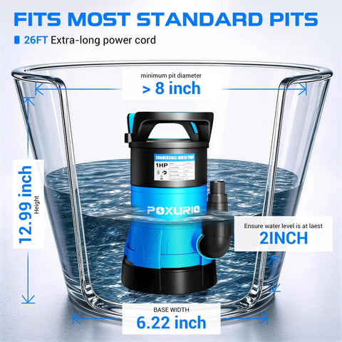 Badass Heavy Duty 1HP Submersible Sump Pump Pulls A Knockout 5300GPH Flow with 26FT cord in a clear water tank.