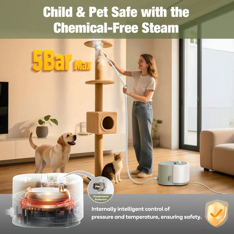 Heavy Duty Steam Crusher Blasts Through Gunk Stat With Five Bar Pressure And Industrial Stainless Boiler Ships Ready With A Twenty Piece Accessory Kit To Handle Every Mess Today, chemical-free steam cleaning in action.