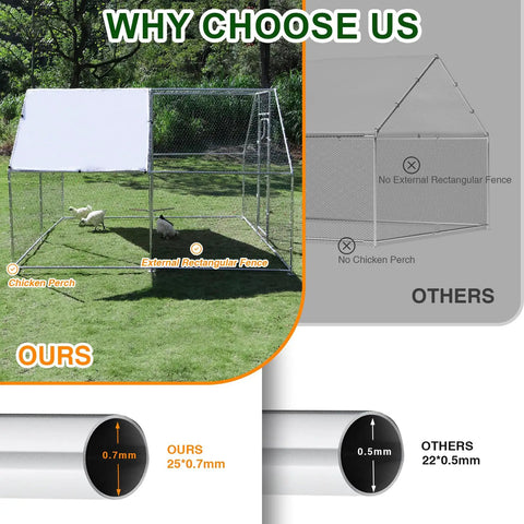 Walk In Metal Chicken Coop With Cover And Perch For Outdoor Backyard Use, Large Enclosure For Chickens Ducks And Rabbits, 118 Inch Long By 118 Inch Wide By 78.7 Inch High, Sturdy Outdoor Run And Pen comparison with other coops