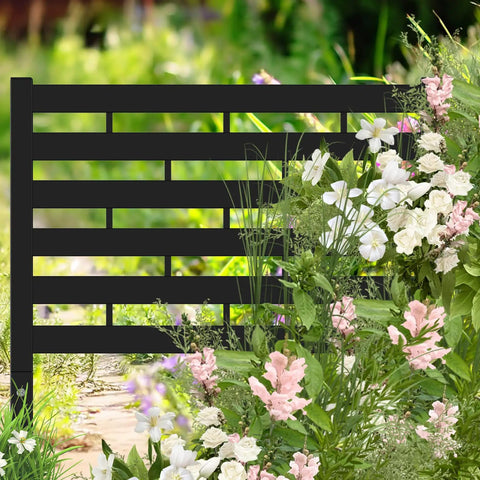 No Dig Plastic Fence Panels 12 Pack Outdoor Privacy Fence Screen For Yard Patio Garden Beds Dual Purpose Dog Fencing AC Unit Hider Black Weatherproof Shield among flowers