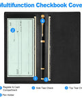 Premium Leather Checkbook Cover For Men And Women With RFID Blocking Slim Checkbook Wallet With Card Slots Opened Showing Compartments