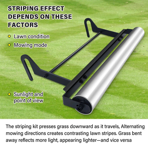21 Inch Mower Stripe Kit Stainless Steel Roller With Bearings for EGO Walk Behind Mowers shown on lawn background