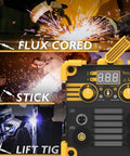 3 In 1 Gasless Flux Core MIG Welder 110V With LCD Display Inverter For MMA Lift TIG And Stick Welding capabilities displayed.