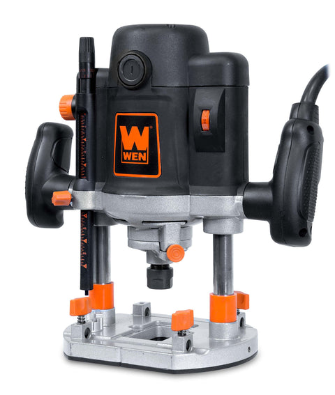 Rock-Solid 15 Amp Variable Speed Plunge Router Kit With Carrying Case And Edge Guide, Soft-Start Motor From 8,000 To 23,000 RPM, Accepts 1/4-Inch And 1/2-Inch Bits, Plunge Depth Up To 2-3/8 Inches, Includes 7-Stop Turret, handheld view