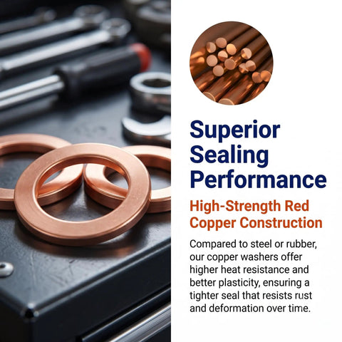 Get Solid 200 Pcs Copper Crush Metric Washer Assortment Kit Sizes M5 To M14 For Car Engine Repair And Motorcycle Maintenance Heat Proof Seals That Handle Vibration Like A Boss No Flex Rust Proof Gold Shine Builds Secure Holds, copper washer close-up