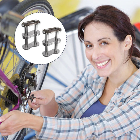 Woman installing Three Pack 50 2 Double Strand Roller Chain Master Links, Carbon Steel Connector Links, on go-kart