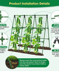 Installation diagram of Heavy Duty 51 By 53 Inch A Frame Garden Trellis for Raised Beds with connectors and netting.