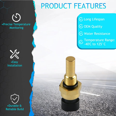 Engine coolant temperature sensor, brass body with threaded section and rubber seal, front view