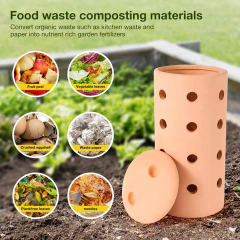 Clay 10 Inch Worm Compost Bin For Outdoor Gardens Turns Kitchen Scraps Into Rich Soil Fast With Perforated Holes Ceramic Worm Farm For Raised Beds And Home Composting System