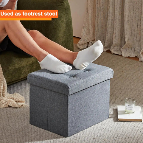 Storage Ottoman Footrest Stool With Hidden Storage, Foldable Footstool Bench For Living Room, gray upholstery, used as footrest