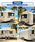 15 Foot White Food Trailer Fully Equipped No Sweat Turnkey Mobile Kitchen With Stainless Prep Area Plug And Play Beverage Station Road Ready Catering Rig Built Tough For Any Local Event, viewed from different angles on the beach.