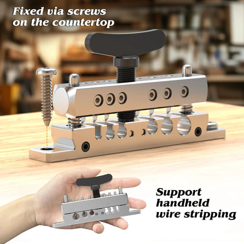Portable Wire Stripper Machine With Adjustable Blade Height For 0.12-0.35 Inch Wires, mounted on countertop for copper recovery.