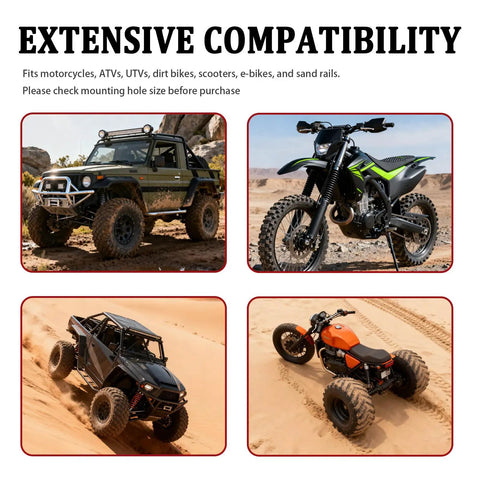 Four vehicles compatible with Adjustable Motorcycle License Plate Bracket Kit With Screws All In One License Plate Holder shown in desert.