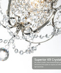 Close-up of K9 crystals on Small Crystal Chandelier Pendant Light Fixture With Elegant Sparkle One Light Adjustable Hanging Fixture