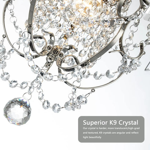 Close-up of K9 crystals on Small Crystal Chandelier Pendant Light Fixture With Elegant Sparkle One Light Adjustable Hanging Fixture