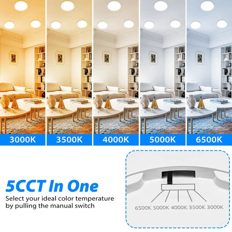 Image showing color temperature range of a Five Pack 9 Inch Flush Mount Ceiling Light White 18W 5000K LED Ultra Slim Round Flat Low Profile Fixture