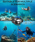 Snorkel Mask For Adults And Teens, Leak-Proof Swim Goggles With 180-Degree Panoramic View, Anti-Fog Scuba Diving Mask in use.