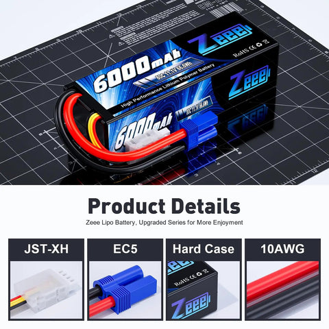 11.1V 6000mAh 80C 3S LiPo Battery Pack With EC5 Connector in a Hard Case on grid mat