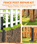 Heavy Duty Black Steel Fence Post Repair Kit For A Slick No Hassle Fix On Broken Or Leaning Wooden Posts; 15.1 inch ground anchor.