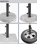 Universal Granite Umbrella Stand Tube For Outdoor Use Stainless Steel Base shown with different bases for stability.