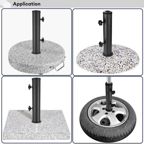 Universal Granite Umbrella Stand Tube For Outdoor Use Stainless Steel Base shown with different bases for stability.