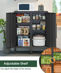 Beefy Heavy Duty 39.5 Inch Metal Storage Cabinet With Magnetic Door Featuring 3 Compartments And 2 Adjustable Shelves open view in kitchen