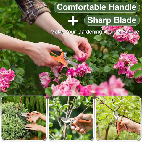 Effortless 7.5 Inch Pruning Shears For Roses And Shrubs With Stainless Steel Blades And Soft Grip Handle in use on roses