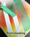 Applying green painter tape for clean edges during car paint jobs and home projects. UV resistant, 0.94 inch wide by 55 yards.